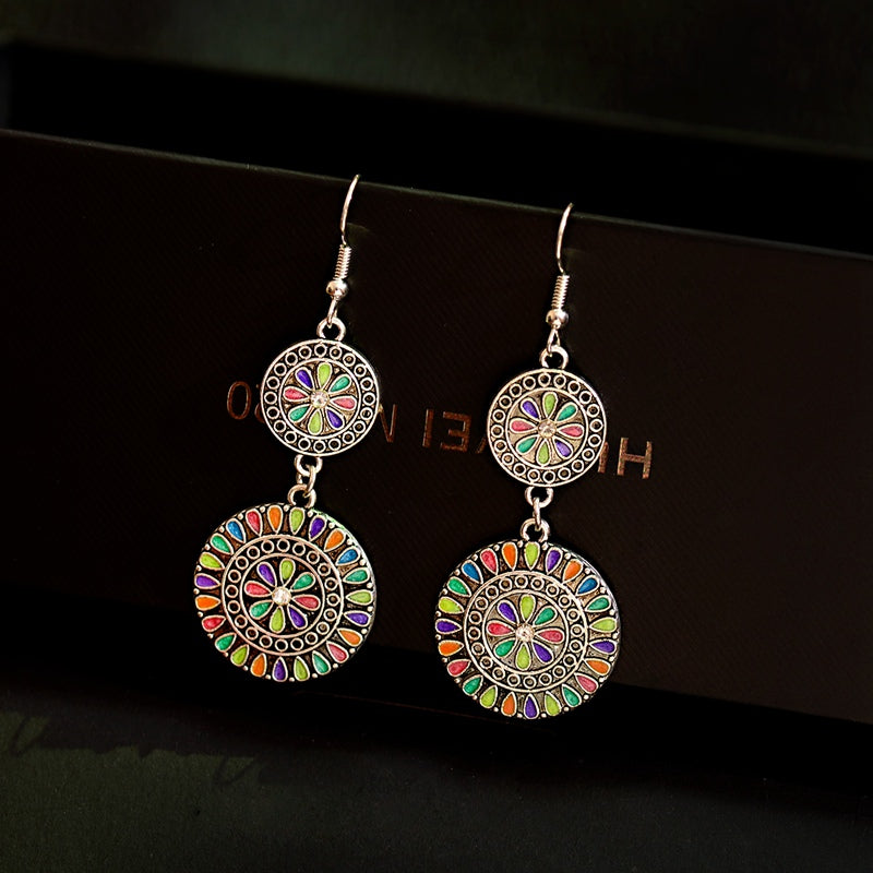 Round Flower Dripping Rhinestone Alloy Earrings