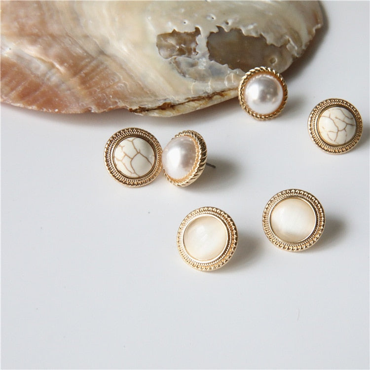 Pearl Cat Eye Stud Earrings