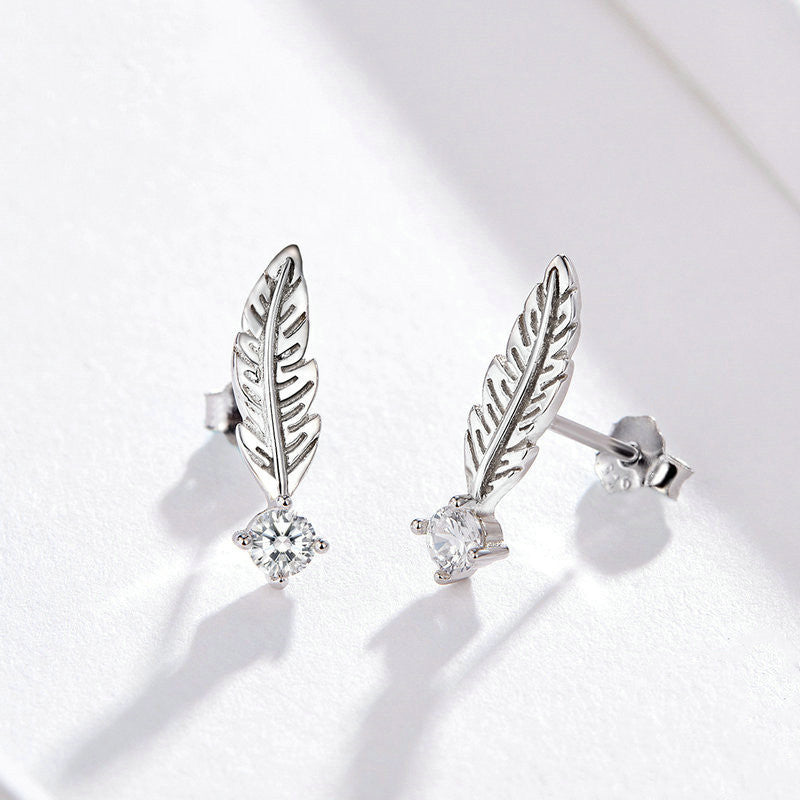 White Feather S925 Sterling Silver Stud Earrings