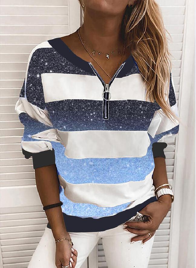 Gradient Stripes Print Women's Long-sleeved Top