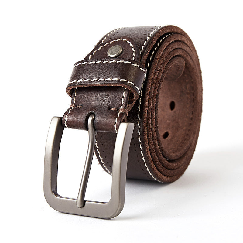 Washed Cowhide Vegetable Tanned Leather Wide Belt