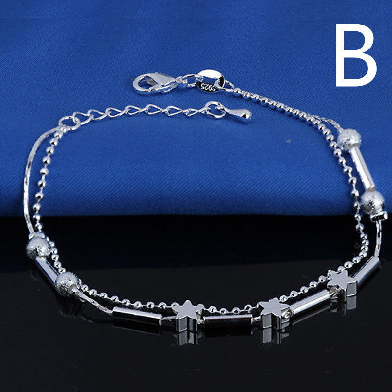 Sterling Silver Anklet Star Double Layer Hollow Palace Bell Anklet