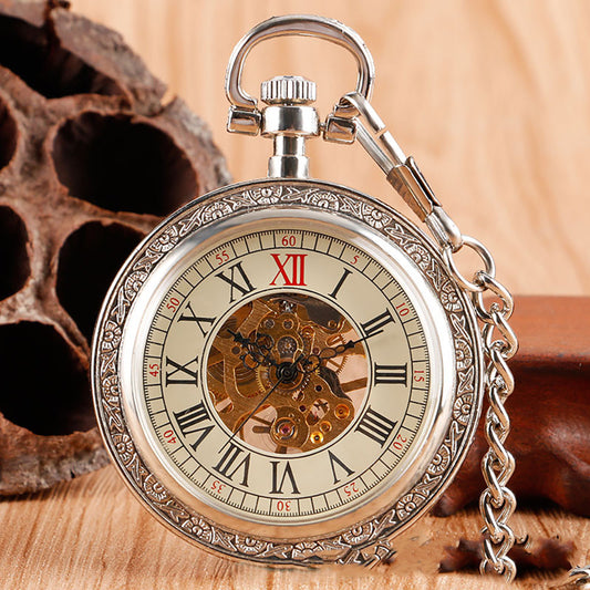 Carved mechanical pocket watch