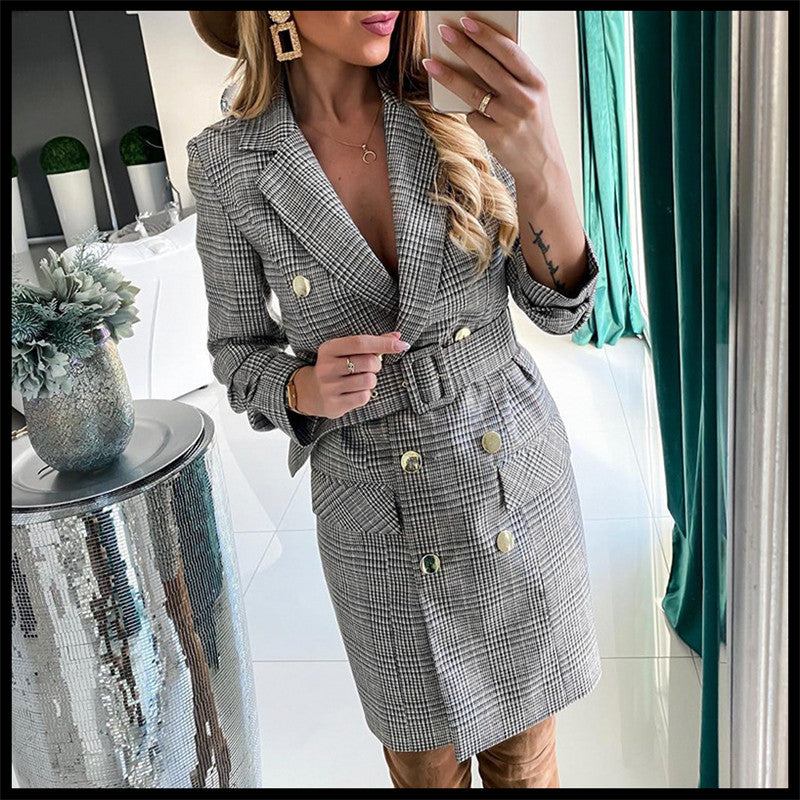 Female Temperament Suit Collar Plaid Dress