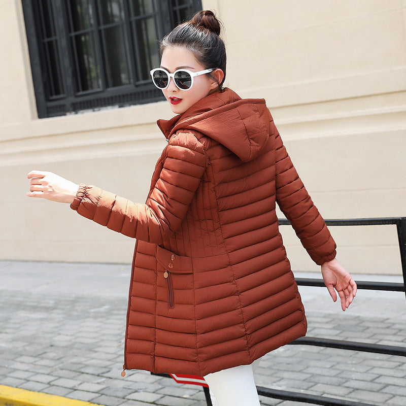 Women's cotton-padded jacket mid-length light and large size