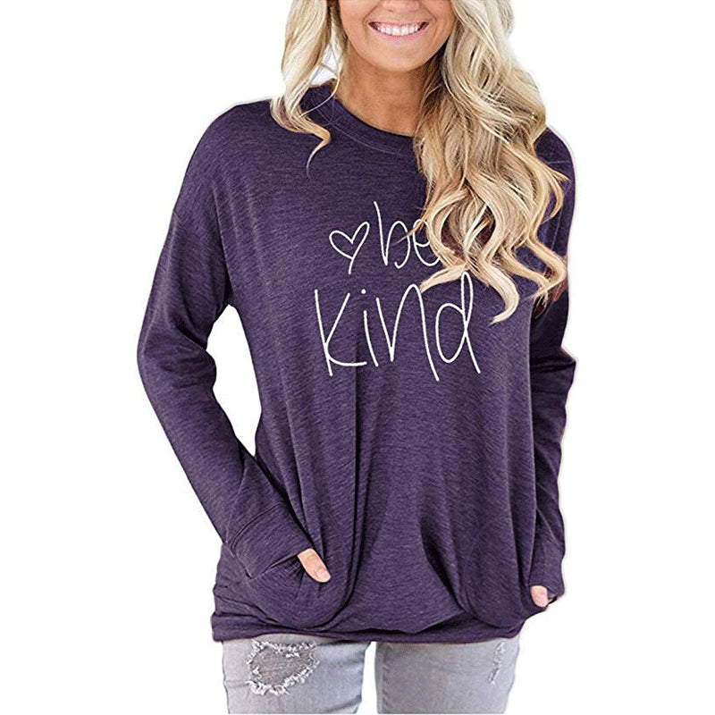 Women's alphabet printed bat sleeve sweater