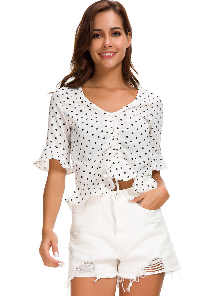 Drawstring Polka Dot Shirt