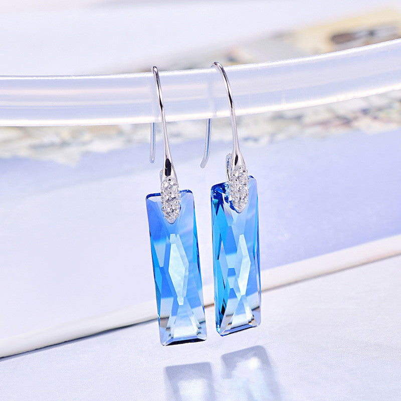 Rectangular geometric crystal earrings s925 sterling silver earrings