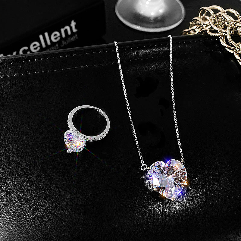 Crystal Love Heart Combination Ring Necklace Set