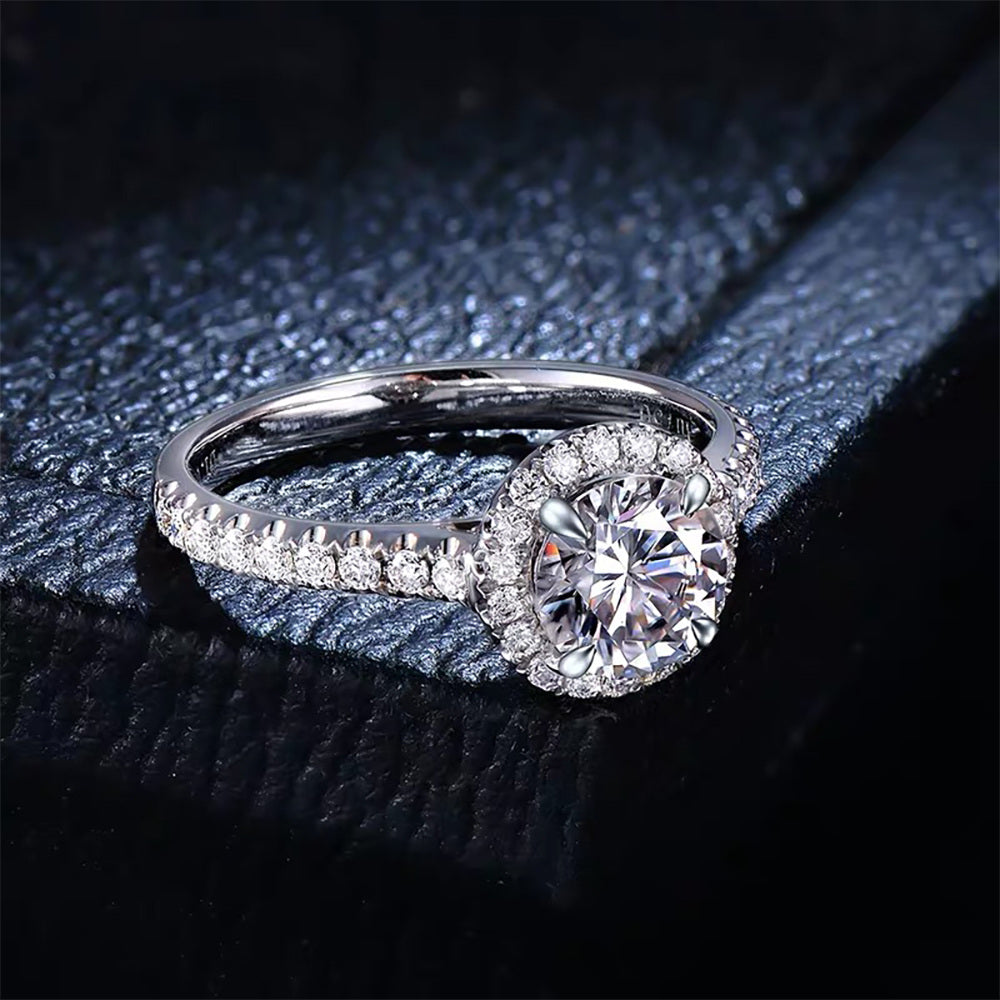 1.5 Carat Round Moissanite Engagement Rings in Sterling Silver