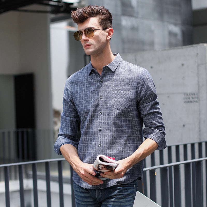 Casual fashion plaid men's long sleeve shirt