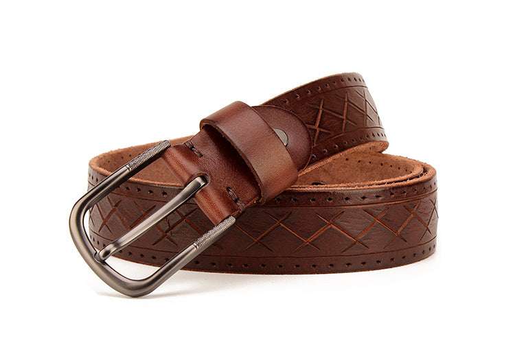 Men's leather pin buckle head leather