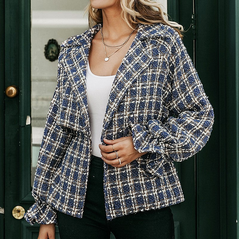 Tweed casual coat plaid