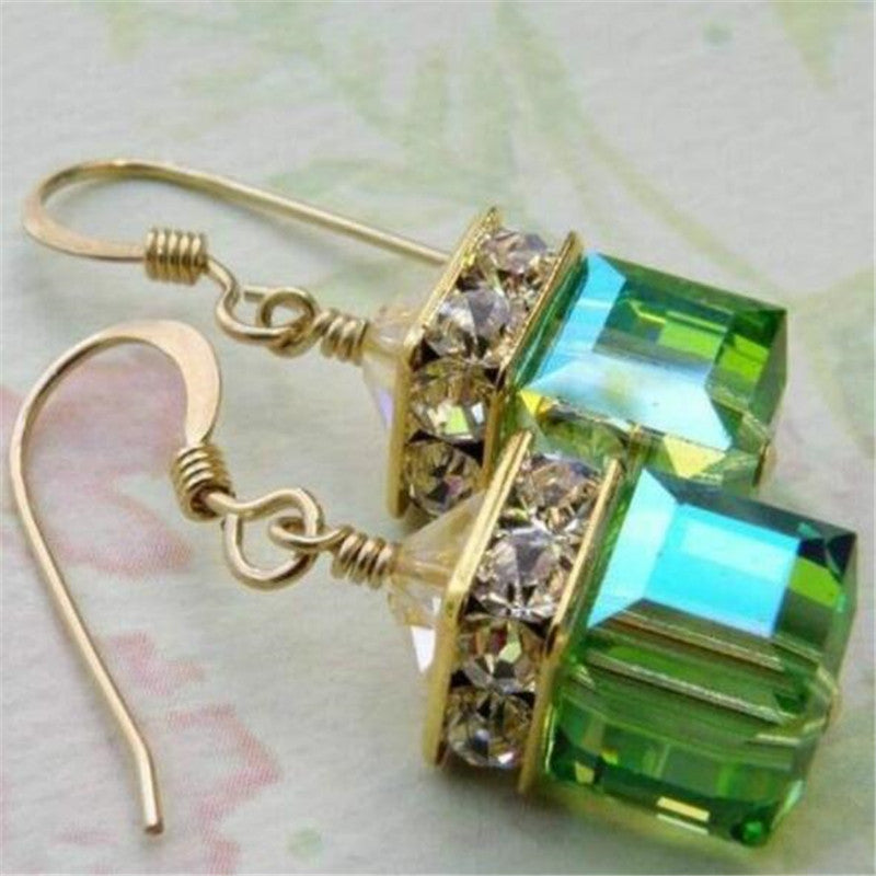 New Earrings Blue Green Square Fashion Personality Women's New Ear Jewelry Wild Style Trend