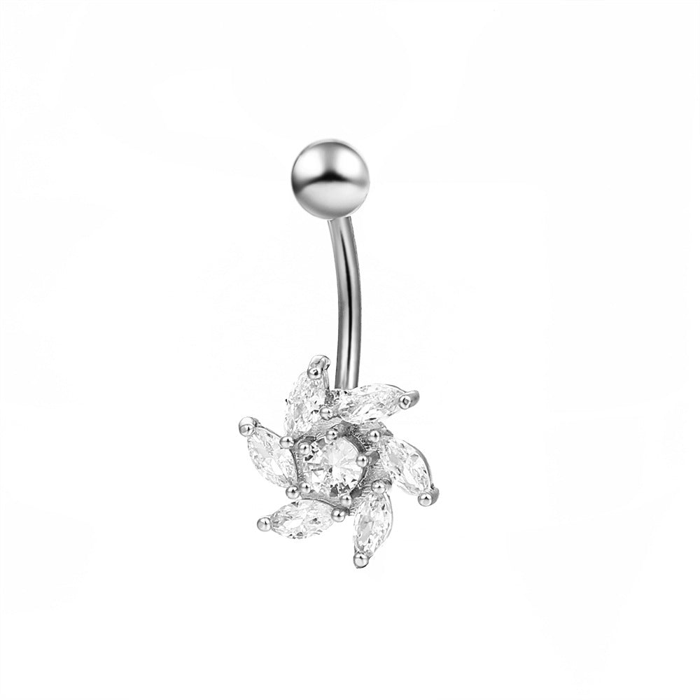 Diamond Flower Belly Button Nail African Navel Ring