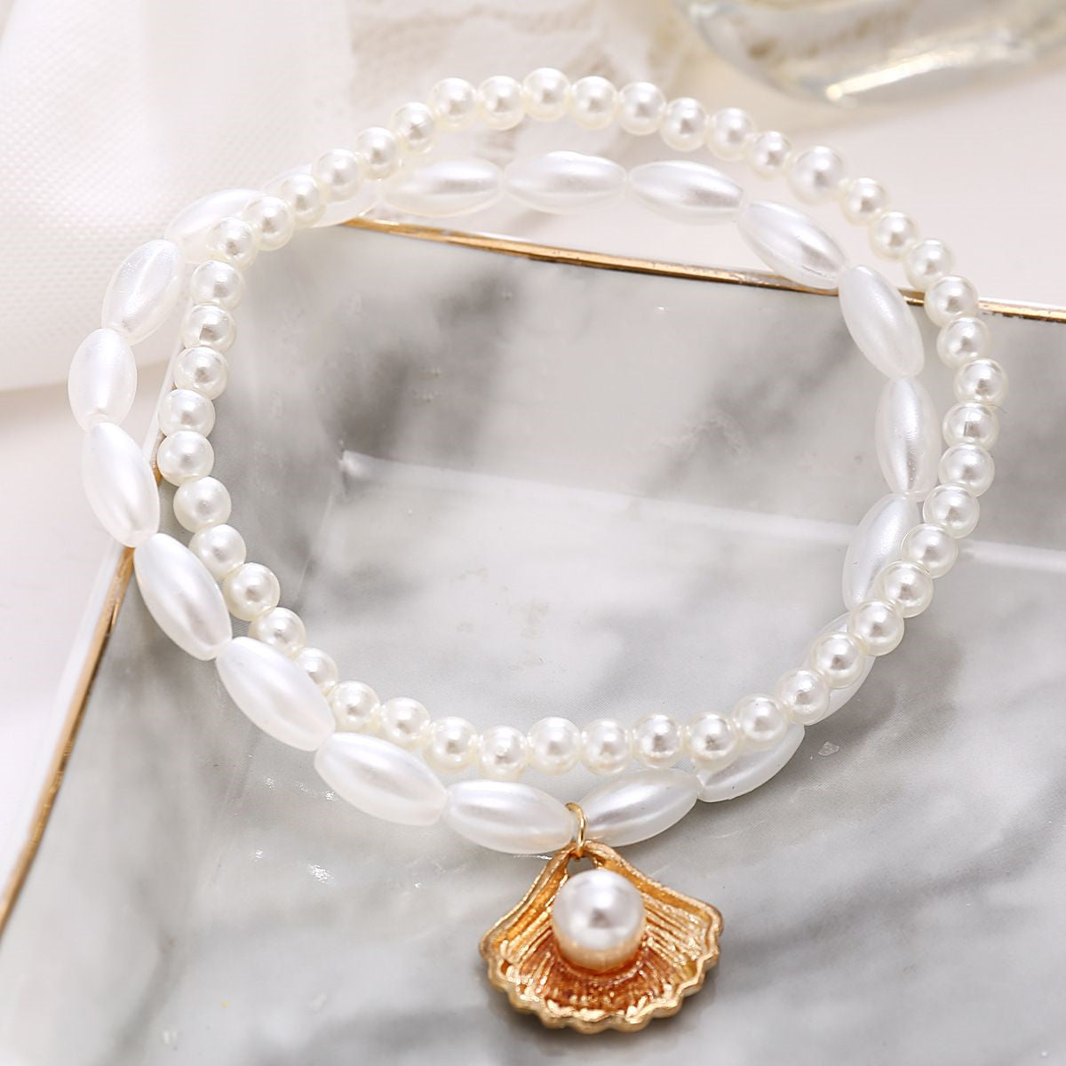 New female simple pearl shell anklet