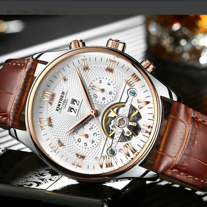 Genuine KINYUED Swiss automatic hollow Tourbillon mechanical watch fashion men's spot