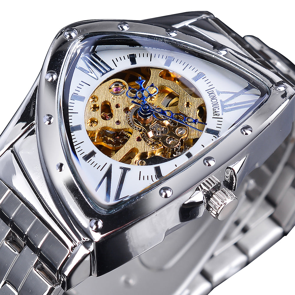 hollow-out feature triangle mechanical watch