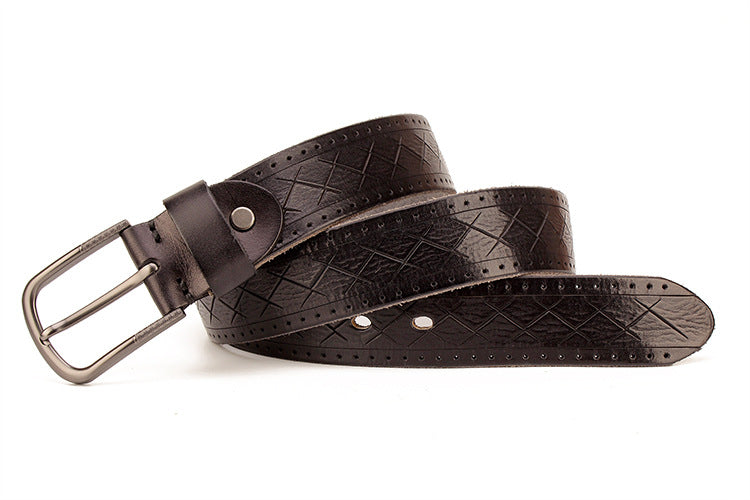 Men's leather pin buckle head leather