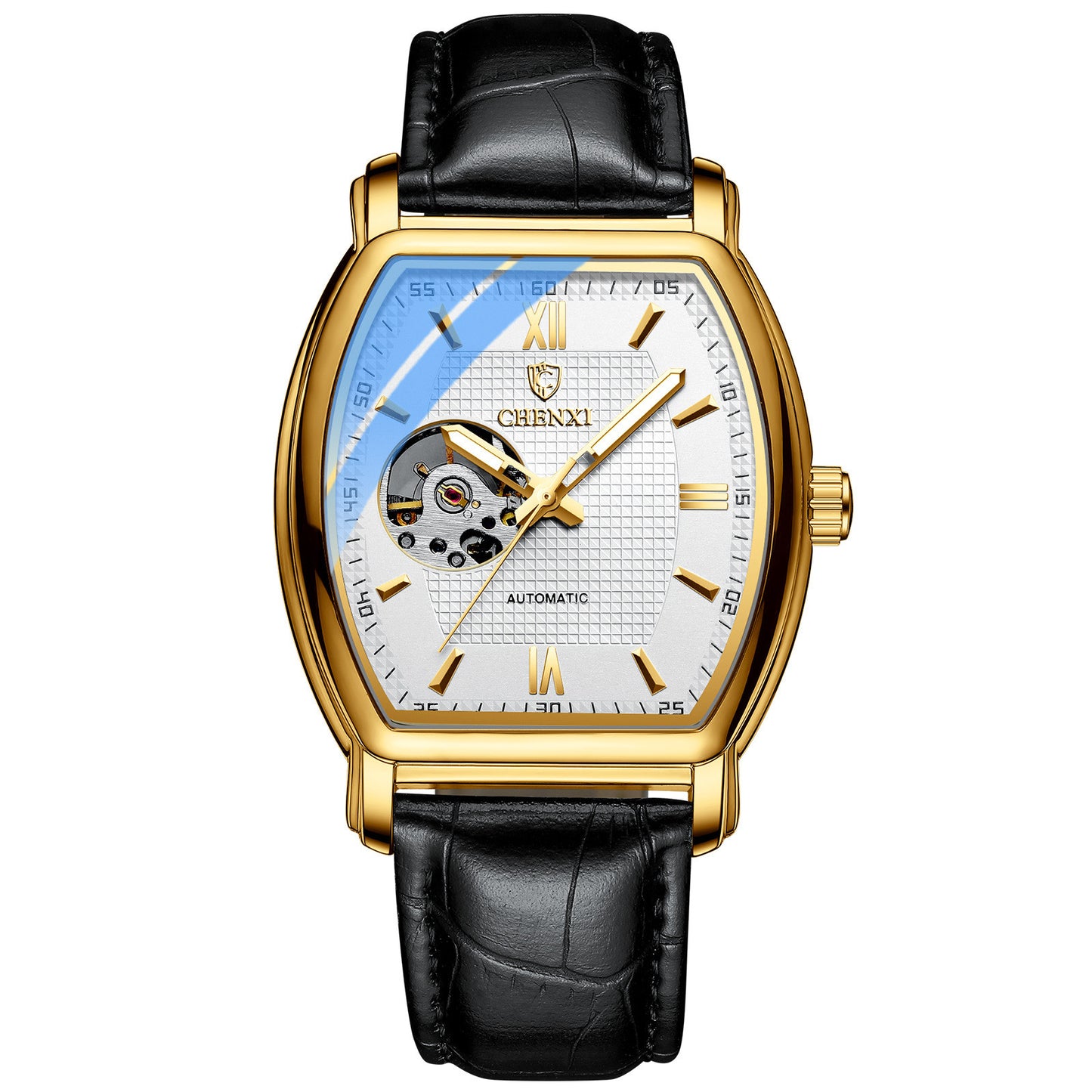 Men's Automatic Fashion Square Let Go Hollow Mechanical Watch