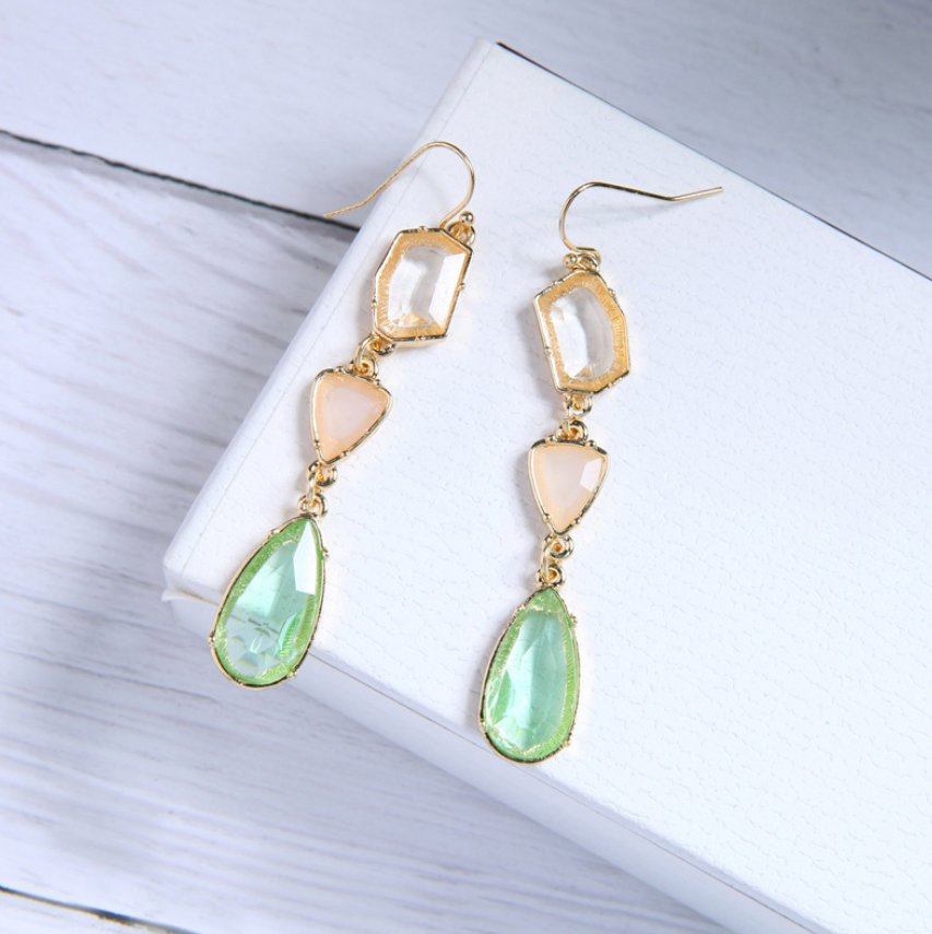 Alloy gemstone crystal drop ladies earrings simple wild European and American fashion cross-border jewelry