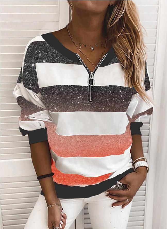 Gradient Stripes Print Women's Long-sleeved Top