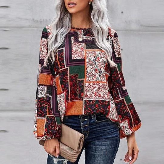 Printed puff sleeve shirt