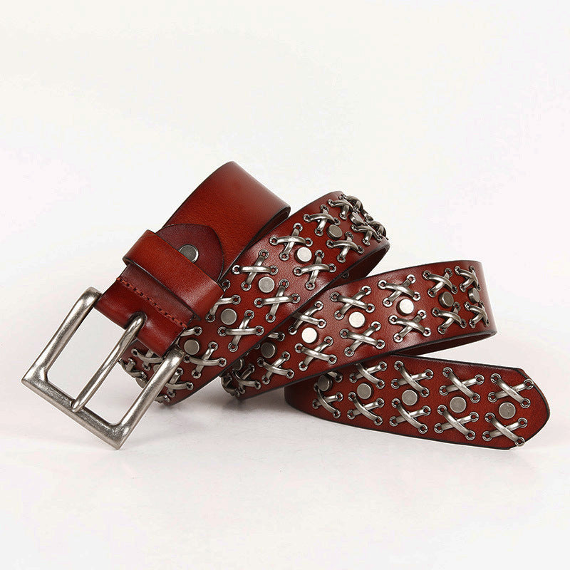 Rivet Waistband Women's Head Leather Knight Belt