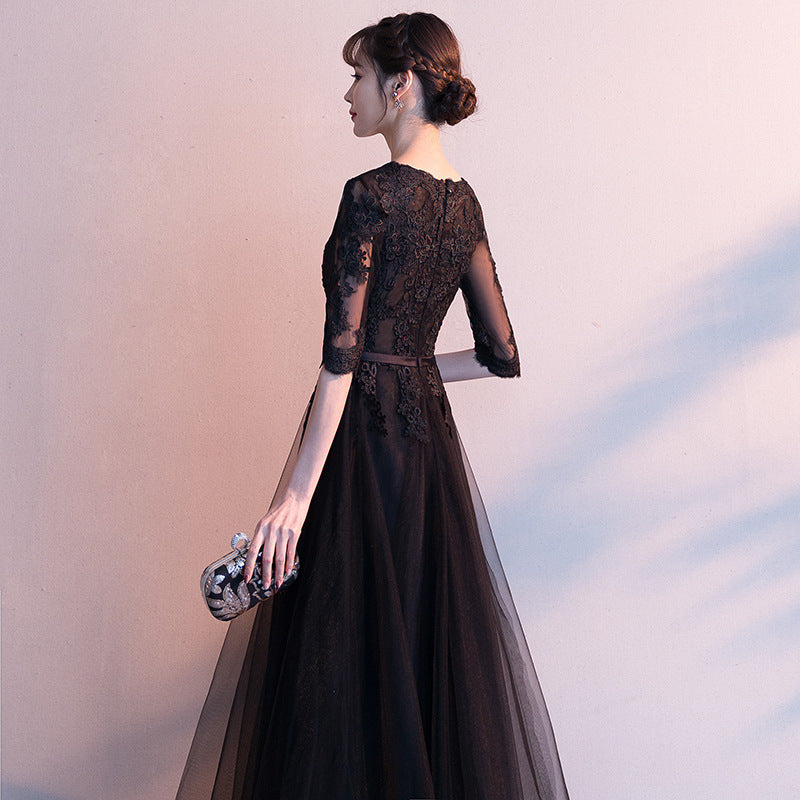 Banquet Elegant Long Black Ladies Annual Meeting Dress