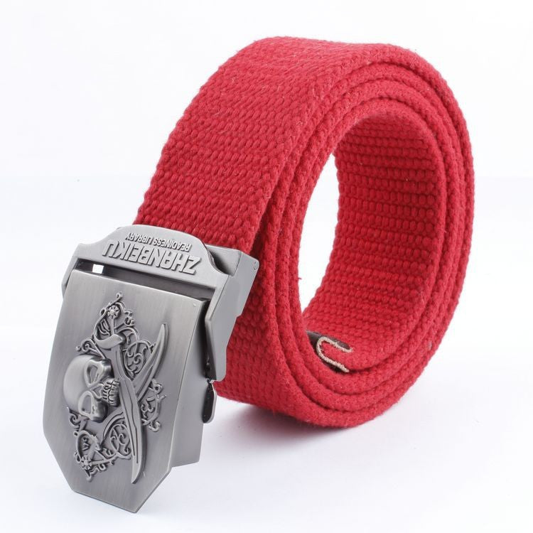 Casual And Versatile Double Knife Skull Canvas Belt