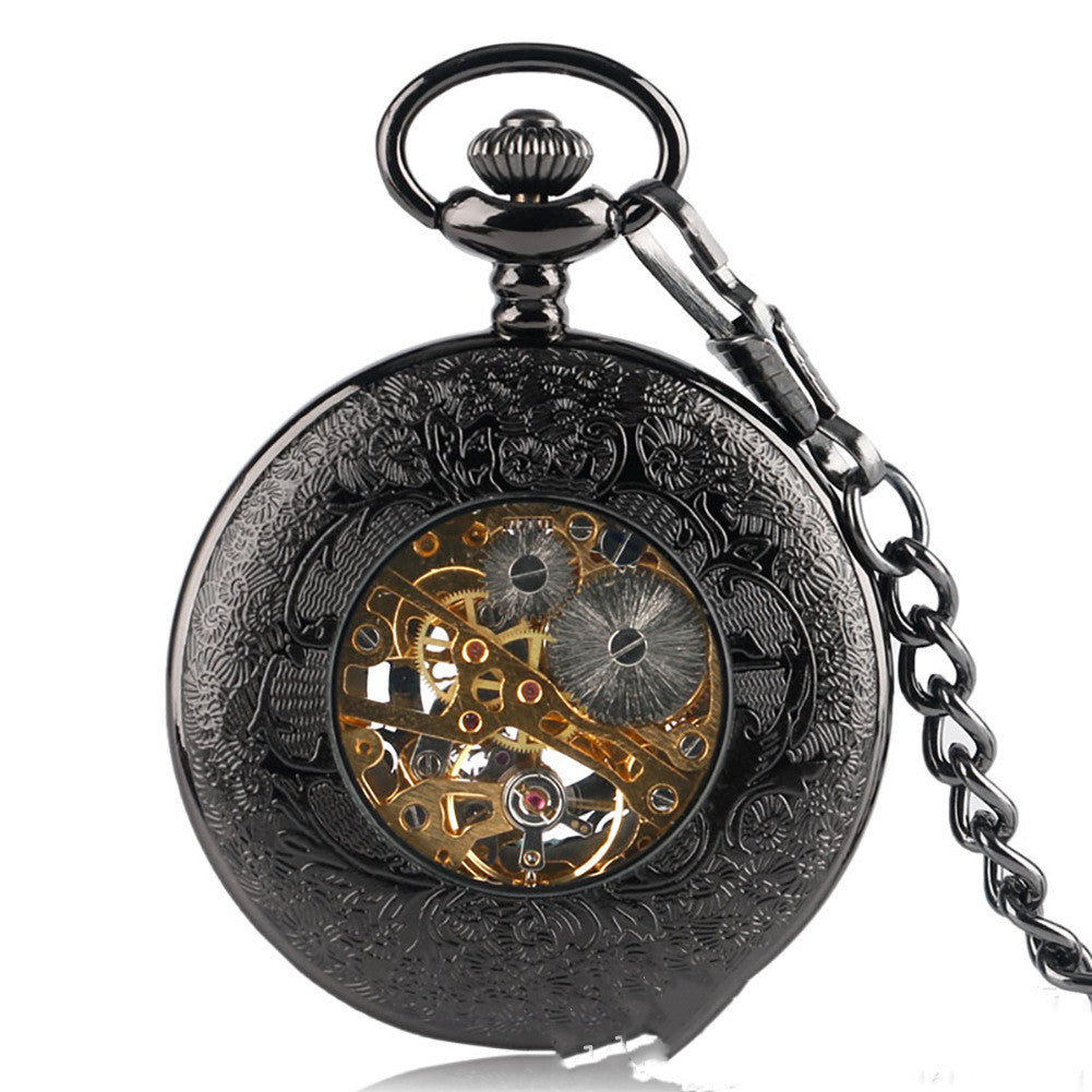 Hollow window grille mechanical pocket watch