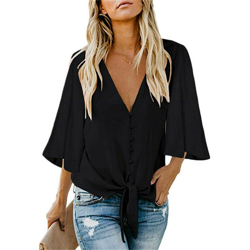 Chiffon shirt with ruffled sleeves