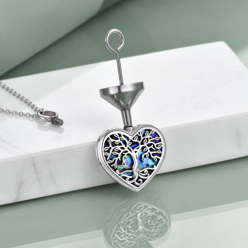 Sterling Silver Urn for Ashes Tree of Life Cremation Heart Abalone Shell Memory Jewelry for Women