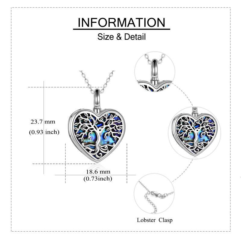 Sterling Silver Urn for Ashes Tree of Life Cremation Heart Abalone Shell Memory Jewelry for Women