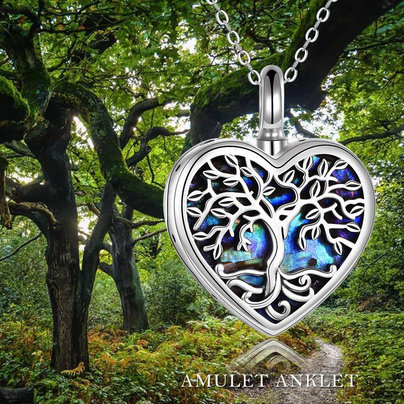 Sterling Silver Urn for Ashes Tree of Life Cremation Heart Abalone Shell Memory Jewelry for Women