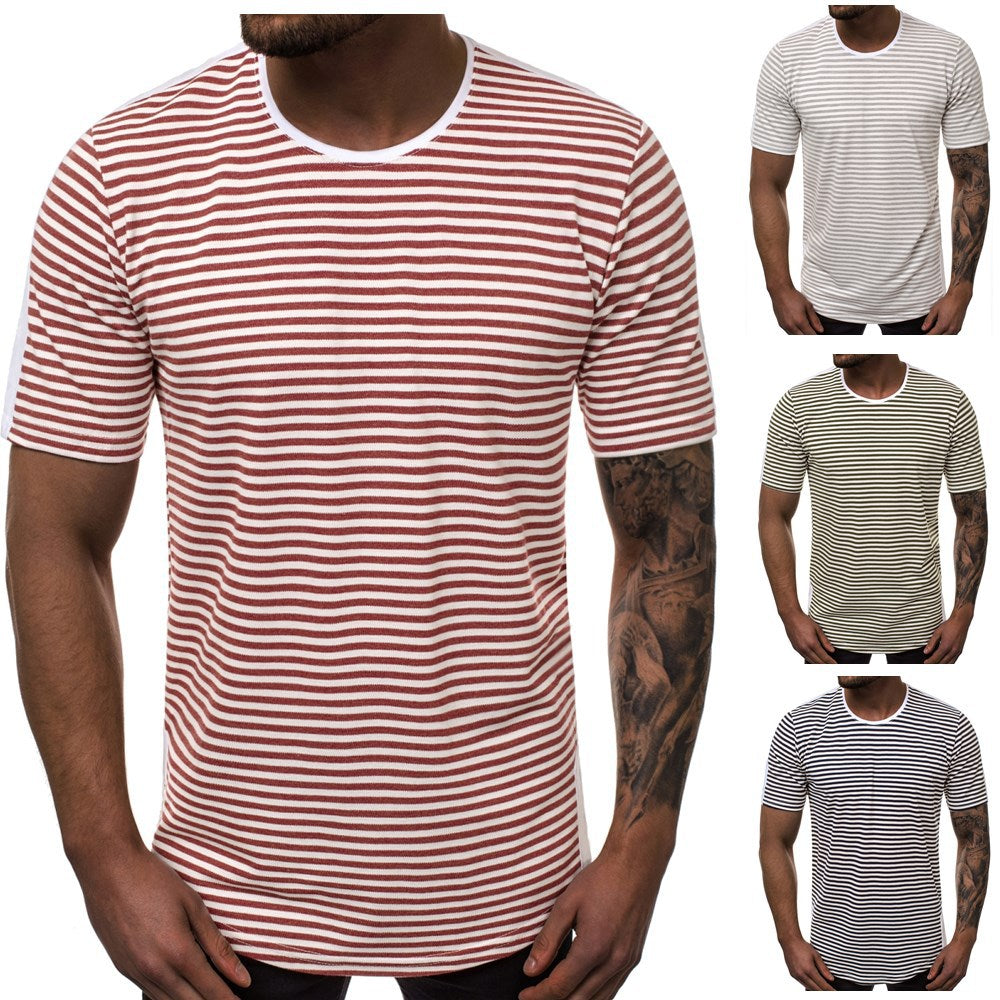 Striped gradient casual round neck t-shirt