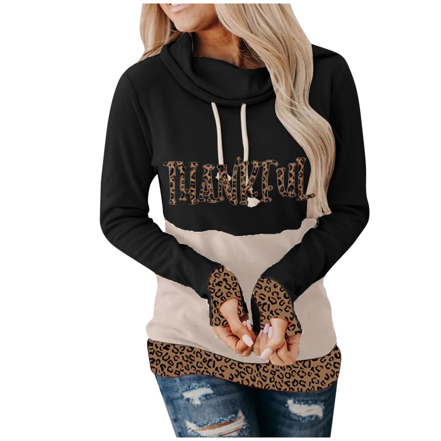 Printed Letters Leopard Print Trendy Ladies Sweater