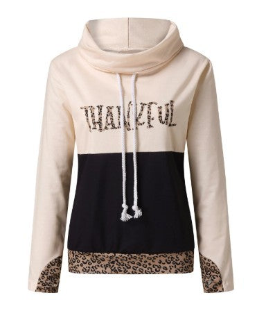 Printed Letters Leopard Print Trendy Ladies Sweater