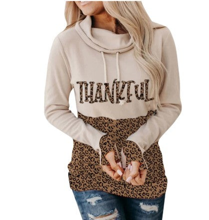 Printed Letters Leopard Print Trendy Ladies Sweater