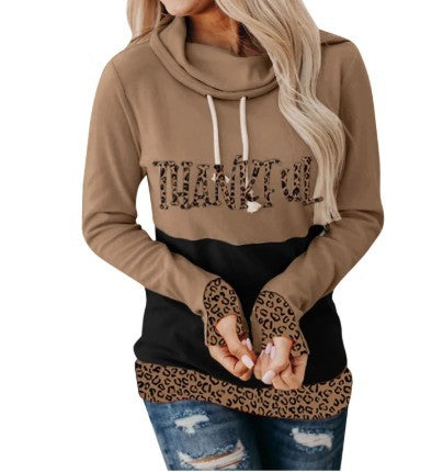 Printed Letters Leopard Print Trendy Ladies Sweater