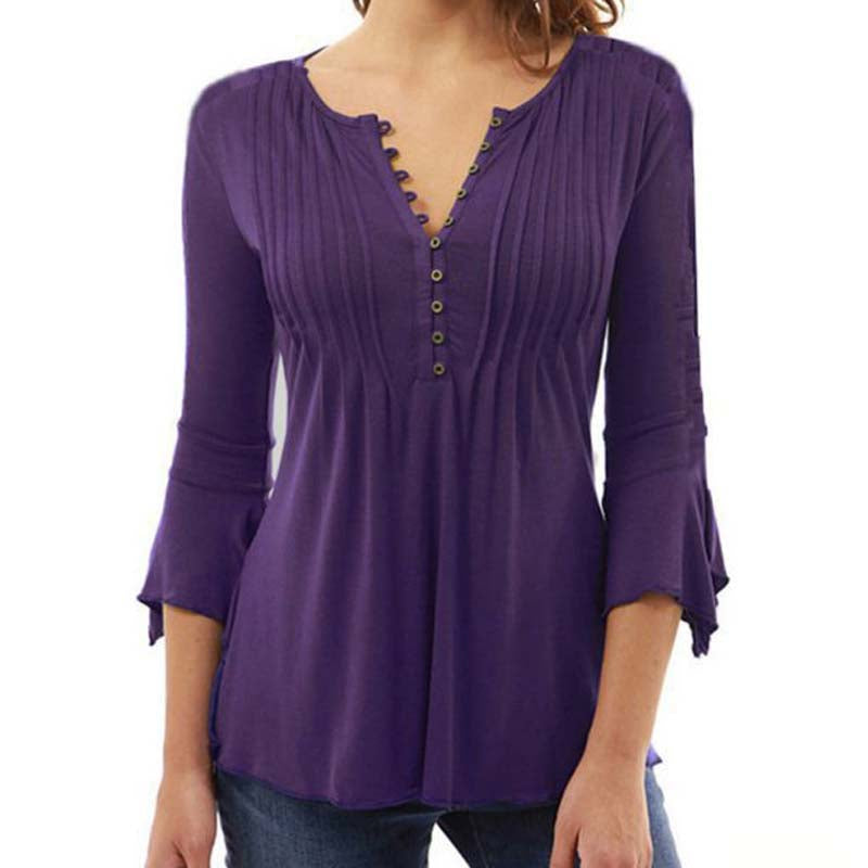 Fashion Women's Plus Size Flared Sleeve Pleated Top