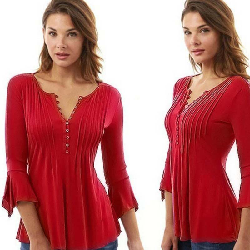 Fashion Women's Plus Size Flared Sleeve Pleated Top