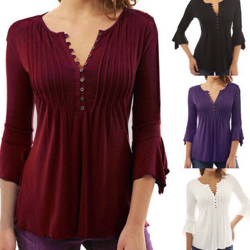 Fashion Women's Plus Size Flared Sleeve Pleated Top