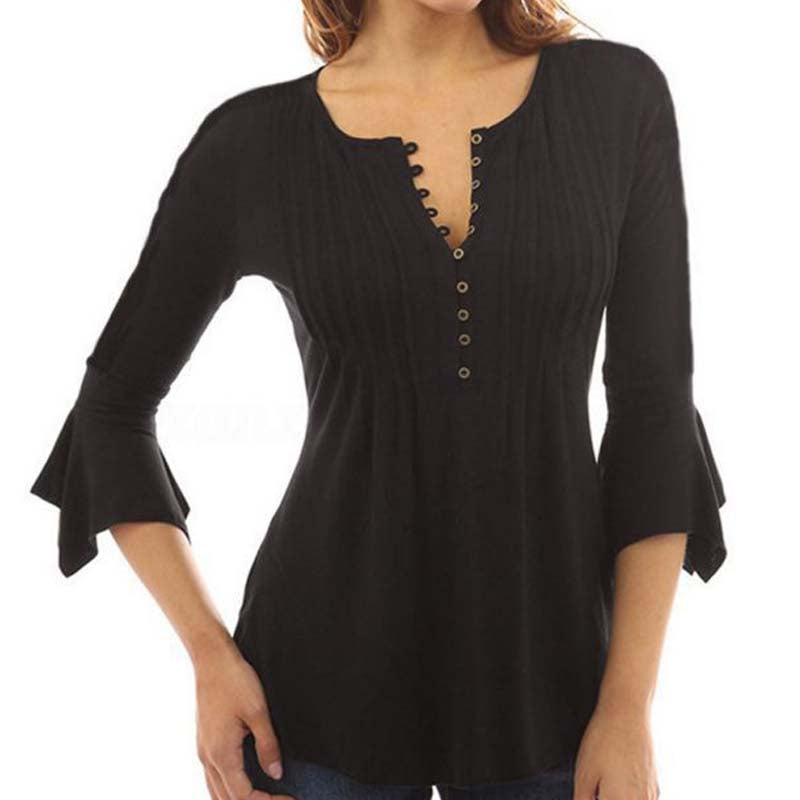 Fashion Women's Plus Size Flared Sleeve Pleated Top