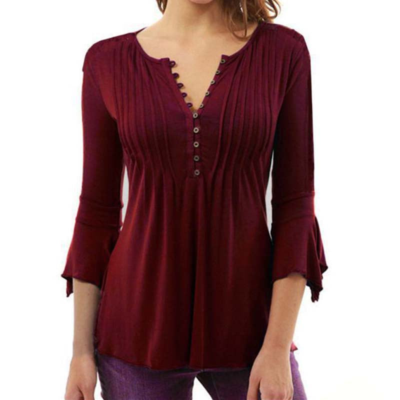 Fashion Women's Plus Size Flared Sleeve Pleated Top