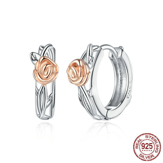 Sterling Silver Rose Vine Earrings Female Elegant Plant Earrings