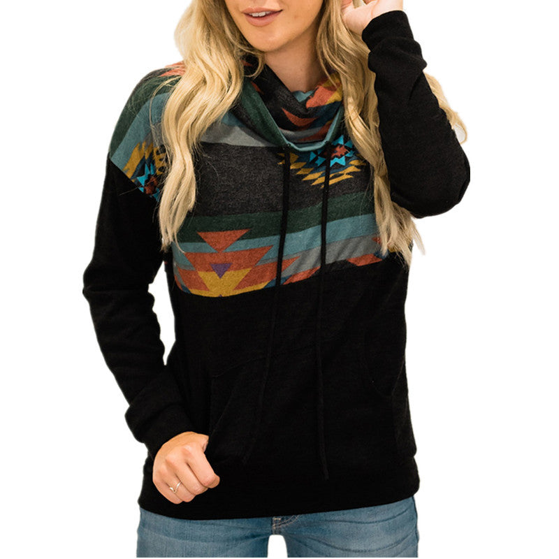 Sun Totem Printed Ethnic High-neck Hooded Sweater