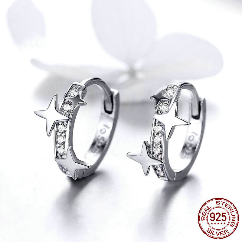 Simple Platinum-plated Zircon Star European and American Earrings