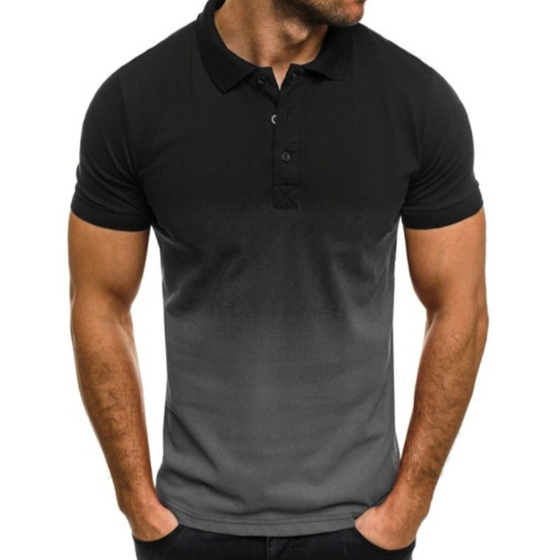 Slim-fit Gradient Print Short-sleeved Lapel Shirt Men's POLO Shirt