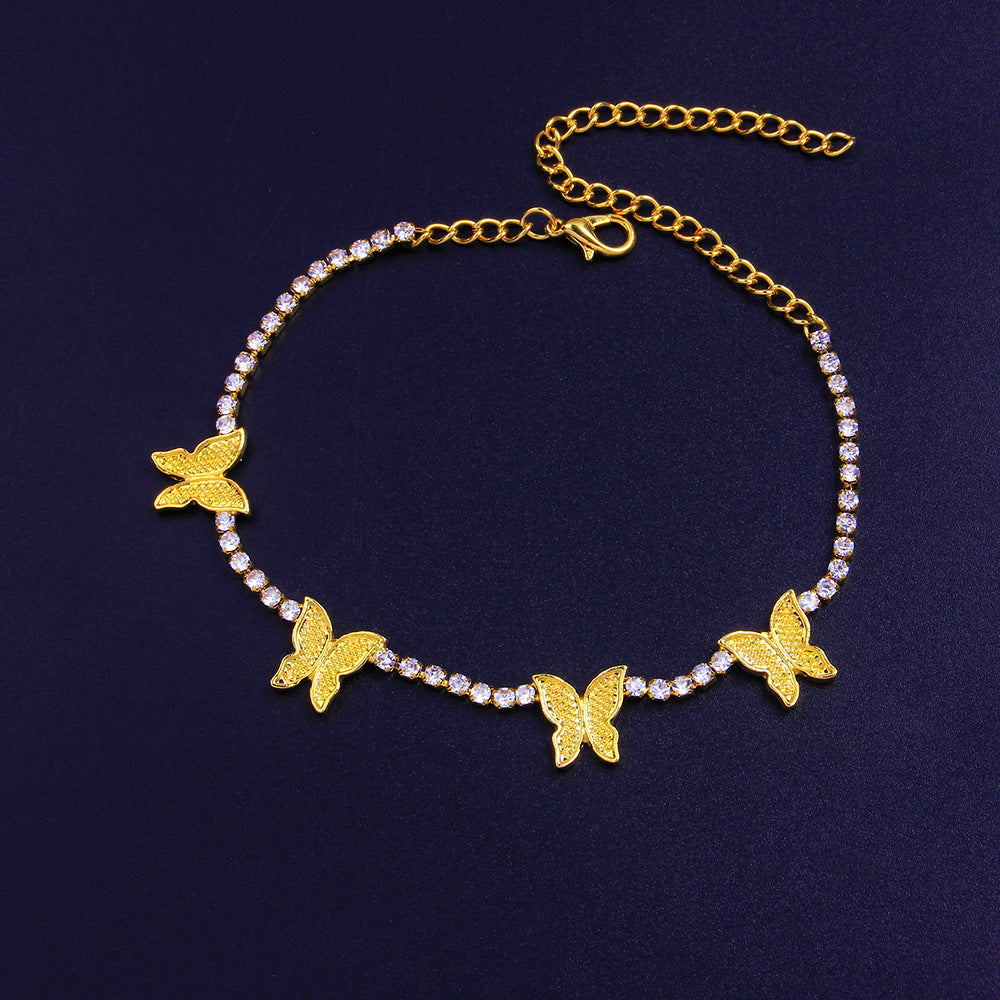 Popular Simple Alloy Flash Diamond Butterfly Anklet